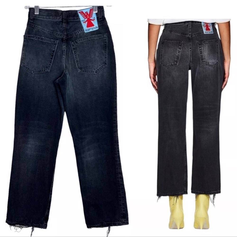 Adaptation Post LA - Black/Grey High Rise Denim - crop wide leg straight - sz 26